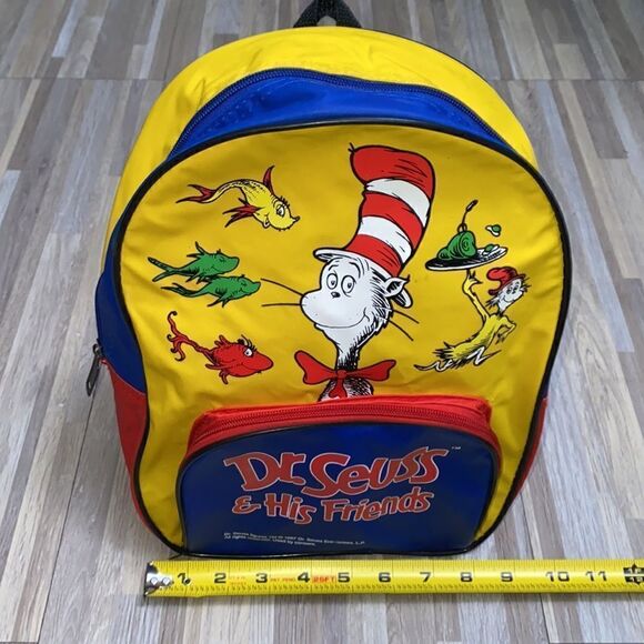 Dr. Seuss cat in the hat vintage color block medium small kid size backpack 90s - Picture 4 of 8